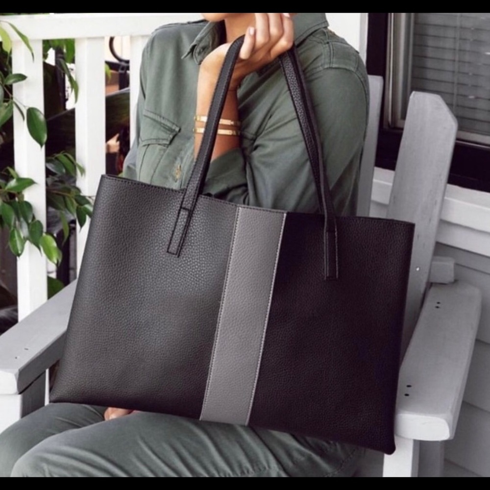 🔴🔴Vince Camuto x FabFitFun Luck Tote Colorblock Slim Black Grey NWOT